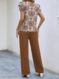 Comfy feminine lycra jumpsuit with short sleeves and printed net pattern, size S (36in bust, 28in waist, 49in length)