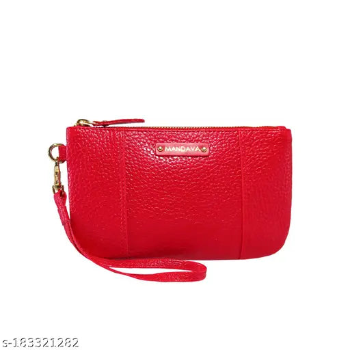 Cherry red PU leather women's clutch wallet, handcrafted in India with detachable wristlet strap, premium accessory for special occasions