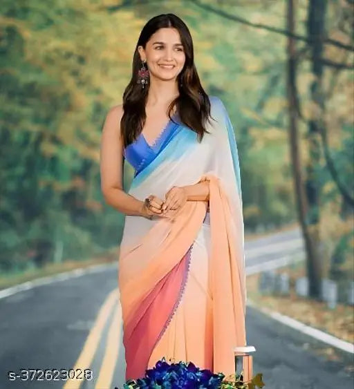 White chiffon cotton silk Sadi saree, trending best quality Indian fashion