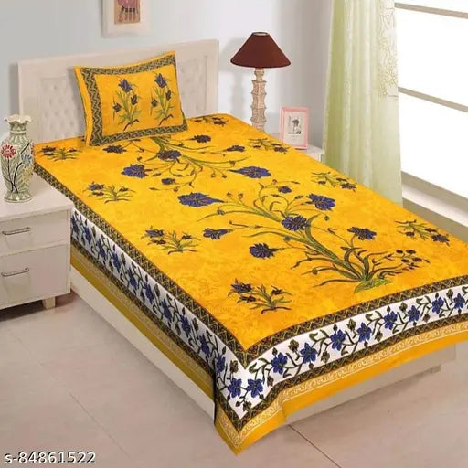 Single cotton Jaipuri bedsheet pack of 3 with 3 pillow covers, fine print and pattern. Ideal for adult beds in India." (125 characters)