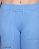 Denim blue lycra pocket jegging for women, trendy solid style on fashion mannequin (size 28/waist 28in, length 36in)