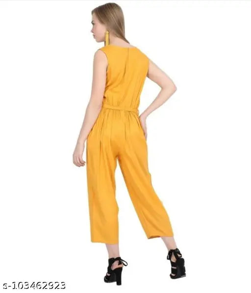 Solid poly crepe sleeveless jumb suit for regular wear, made in India