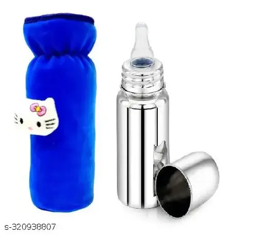 Stainless steel kids sipper bottle, 250ML capacity with blue cover - Indian-made baby feeding water & milk bottle