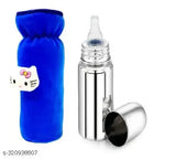 Stainless steel kids sipper bottle, 250ML capacity with blue cover - Indian-made baby feeding water & milk bottle