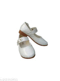 White patent leather ballet shoes for girls partywear, woven design, velcro fastening, size range: 18-24 months to 10-11 years, made in India
