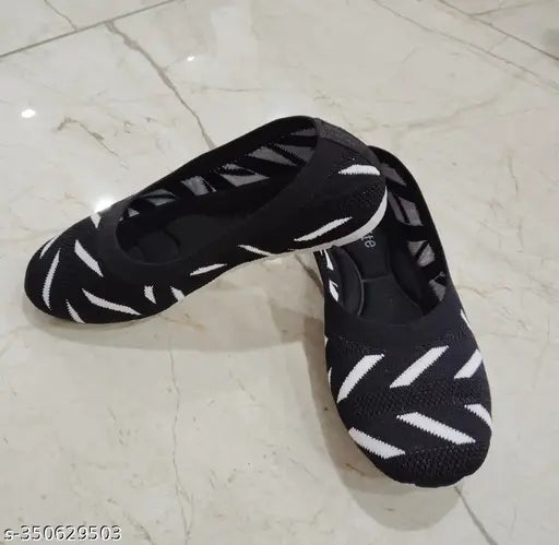 White and black mesh ballerinas, stylish zebra pattern bellies for women, comfortable footwear