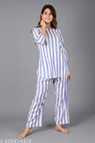 Striped rayon nightsuit, three-quarter sleeves, comfortable pyjamas for women, self pattern design on display