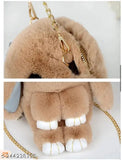 Synthetic fluffy rabbit sling bag for girls, self-designed net pattern, removable strap, suitable for casual outings, made in India