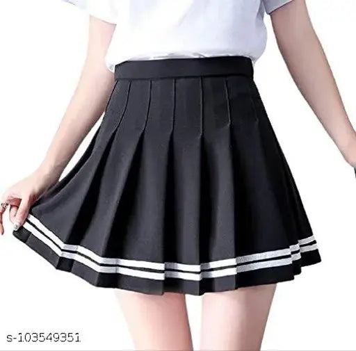 Printed cotton high waist above knee pleated mini skirt with shorts underneath, Indian craftswomanship for women's activewear