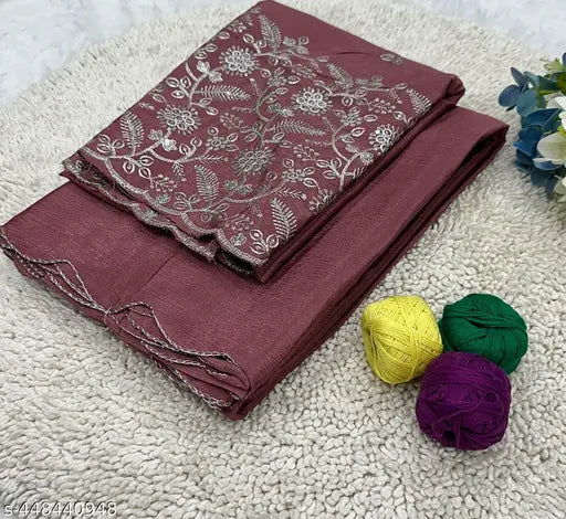 Chinon handwork arka printed saree on mannequin, pure chinon fabric, free size