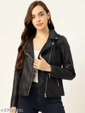 Faux leather full-sleeve black women's jacket by PREEGO, perfect for roadies with easy fit and all-day comfort