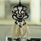 Black MDF Car Dream Catcher featuring Ganesh ji with feathers, perfect home decor or gift