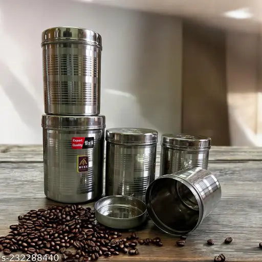 High-quality stainless steel dibba set, 5pcs (500ml - 2L), airtight & leak-proof, ideal for dry food storage