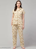 Light rayon printed night suit for women, short-sleeved stylish pyjama set with cotton top & bottom, available in multiple sizes (S-XXL)