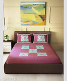 Red embroidered cotton double bedsheet set with 2 pillow covers, high-quality for summer use