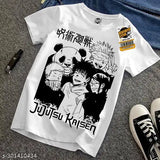 White polyester unisex Jujutsu Kaisen round neck half sleeve tee, high-quality print, comfortable fit