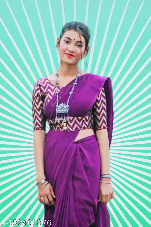 Krishna Purple SF 5 Georgette saree with separate jacquard blouse, free size, India origin