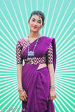 Krishna Purple SF 5 Georgette saree with separate jacquard blouse, free size, India origin