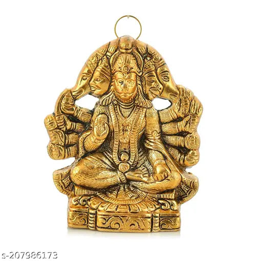 Gold-toned Panchmukhi Hanuman ji Murti/Bajrangbali wall hanging decor, size 11cm x 135cm