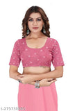 Shimmer Gergete Pink solid Georgette saree with embellished net blouse, Indian women's fashion accessory on mannequin