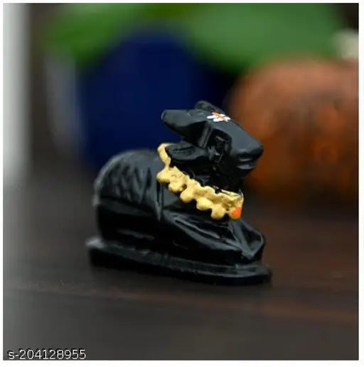 Handcrafted black poly resin Shiva's cow statue, medium size Nandi idol from SCULPTO MANIA for temple puja or home decor