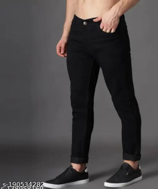 Attractive solid denim men's jeans (size 28, 30, or 32), made in India