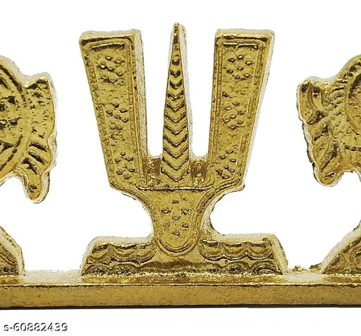 Brass gold-plated Shankh Chakra Namah showpiece - Indian handcrafted God idol, 10cmL x 4.5cmH x 1.5cmW
