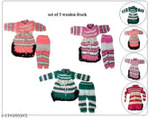 Wool winter frock set for baby girls (0-1yrs), printed net pattern on long sleeves, handcrafted Indian design