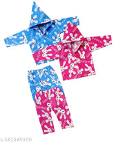 Soft and comfortable cotton long-sleeve T-shirt & pyjama combo set for baby boys and girls, featuring hoody neckline and bright, cheerful colors. Includes elasticated waistband for a comfortable fit. Made in India