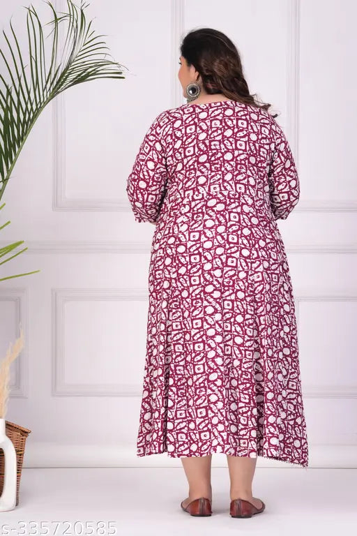 HPJ Women's embroidered cotton Anarkali kurta in rayon, three-quarter sleeves, printed combo. Stylish ethnic wear for women, comfortable and fashionable