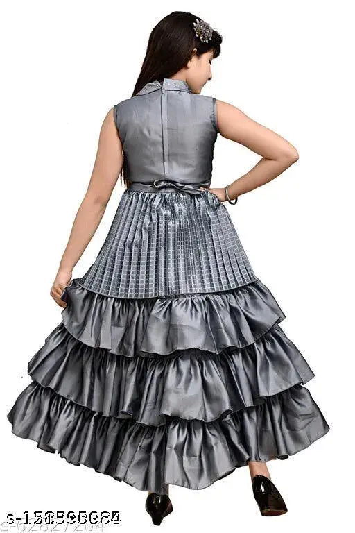 Disney Princess Grey Styled Full-Length Party Dress for Girls. Embellished net, poly silk fabric, sleeveless design, capturing magic and elegance for special occasions. Size: 4-5 Years, 5-6 Years, 6-7 Years, 7-8 Years, 8-9 Years, 9-10 Years, 10-11 Years, 11-12 Years, 13-14 years. Made in India