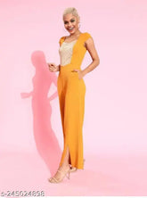 Solid polyester jumpsuit with short sleeves, KUDIYO Stylish Sequence design, imported from India