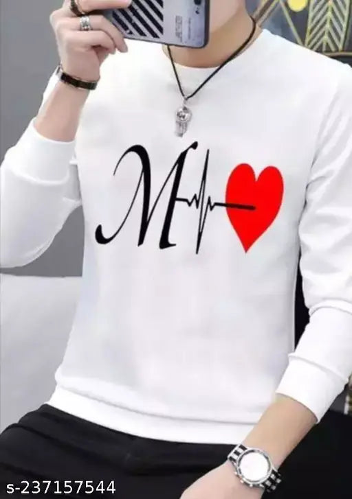 Stylish cotton-blend long sleeve men's t-shirt with printed design, featuring solid colors in sizes S-XL. Made in India