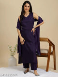 Silk blend women's kurta set with dupatta, soft & solid colors, stylish ethnic wear from India