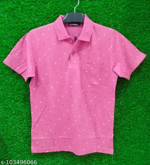 Trendy cotton plus size men's t-shirt, printed design with front pocket, short sleeves, available in L (42 inches chest) - India