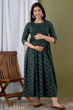 Women's Floral Printed Rayon Maternity Gown/Kurti with Zippers for Breastfeeding, comfortable and stylish breastfeeding solution for home or parties