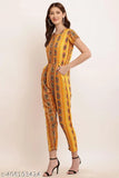 Printed rayon jumpsuits for women and girls, short-sleeved, vibrant pattern, S-L sizes available, India-made