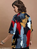 Multicolor cotton blend oversize t-shirt for women, printed with stylish design, ideal for casual or sportswear