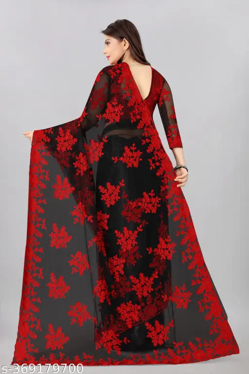 Soft net saree with chikankari all over, featuring butterfly embroidery design, Indian handcrafted traditional wear