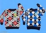 Stylish wool winter sweater set with printed net pattern for boys, keeping them warm and fashionable in various sizes from India