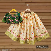 Satin striped lehenga choli for kids, animal print, festive wear (1-12 years), India