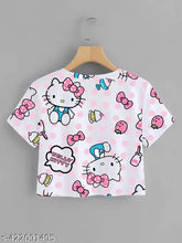 Printed Lycra women's crop top T-shirts, Kitty design, contemporary edge for fashion forward looks