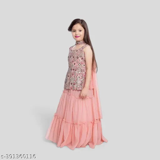 Georgette sequin lehenga choli for girls, embellished ruffle partywear in India