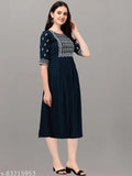 Rayon embroidered work kurta, three-quarter sleeves, S to XXL sizes, casual and party wear for women