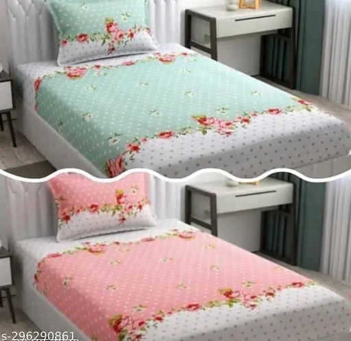 White cotton floral single bedsheets & pillow covers, perfect for summer - India