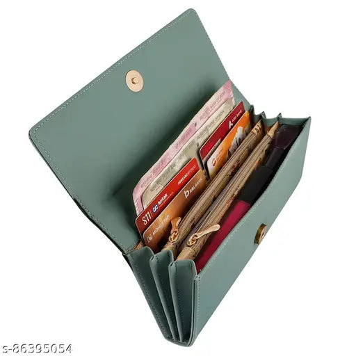 Black faux leather ALSU Women's Hand Clutch Wallet Purse, 4 card slots & phone pocket. Durable buttery smooth synthetic leather with 3 zip pockets. Premium looking clutch for various occasions. Made in India (9" x 4")