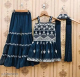 Georgette A-line printed fancy kurta sharara set with long sleeves for girls aged 5-15, intricately embroidered Indian fashion outfit on display
