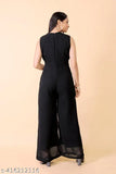 Georgette chic jumpsuit, sleeveless, embroidered net, Indian-made fashion piece