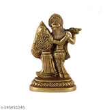 Brass Radha Krishna Idol (3.5x3.5x2.5 inches), Indian handcrafted Krishna statue for home or office decor