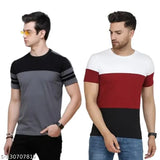 Trendy lightweight cotton colorblocked men's round neck t-shirts, short sleeves in multiple sizes from M to XXL